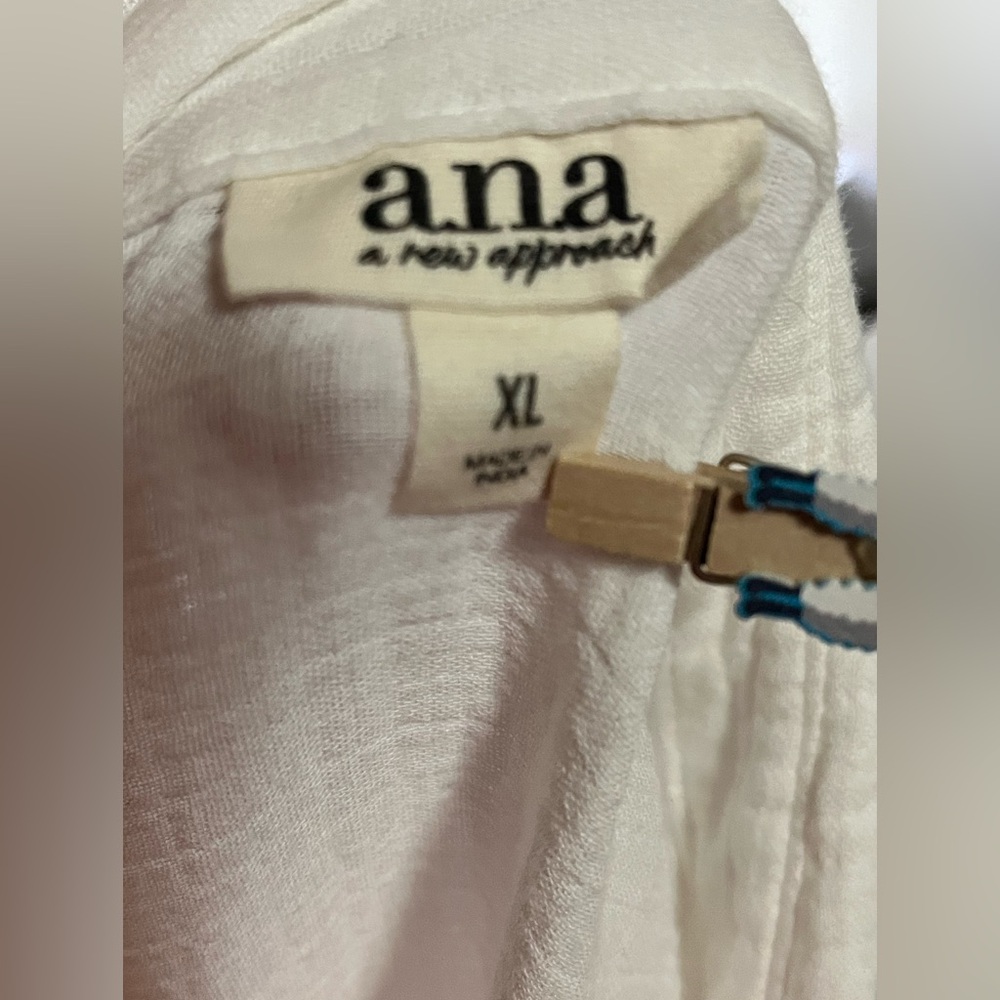 a.n.a Off-White NWT Casual Cotton Boho Button-Up Shirt XL Lightweight Cottage - Picture 2 of 13